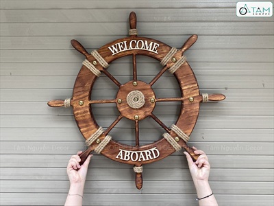 Bánh lái tàu trang trí Welcome Full Nâu đường kính 32 - 62cm [Gỗ dày - 3 Size] BANHLAI-05